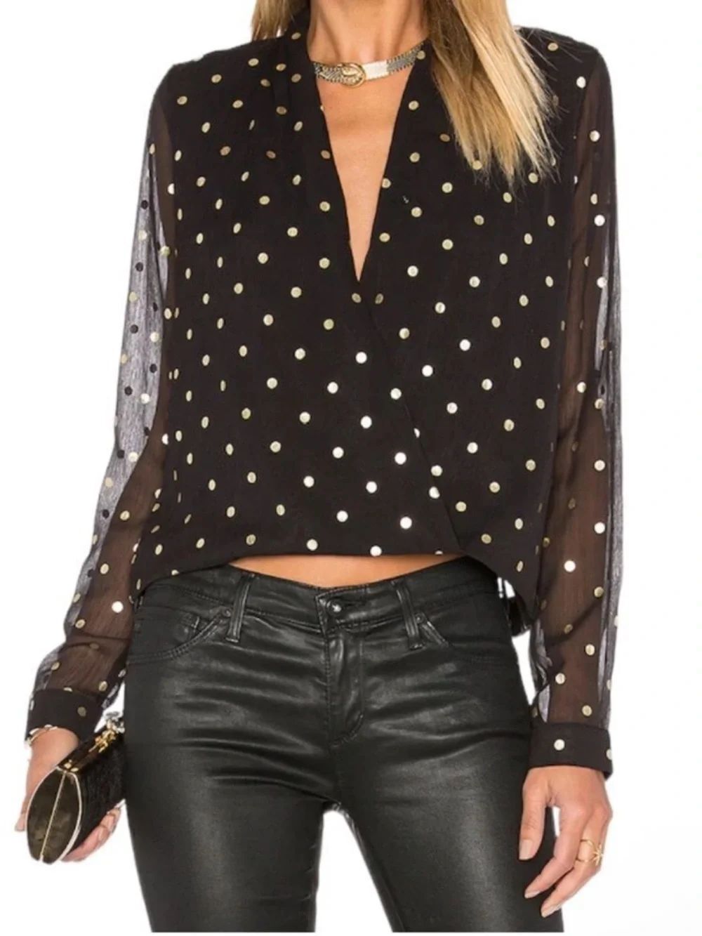 NWT LOVERS + FRIENDS Whisper Polka Dot Blouse M